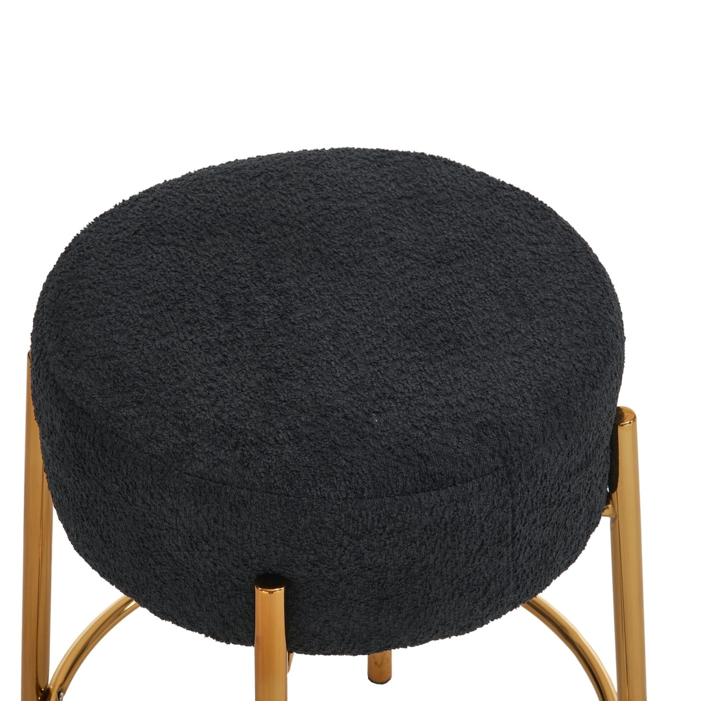 Round Bar Stools (Set of 2), Contemporary Upholstered Dining Stools For Kitchens, Coffee Shops And Bar Stores - Black / Gold