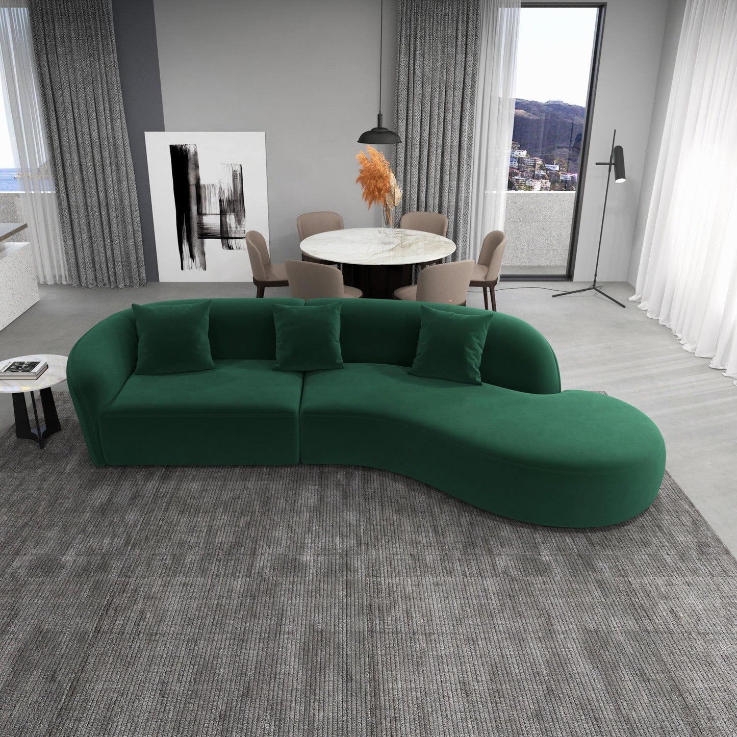 Elijah - Japandi Style Curvy Sectional Sofa - Green