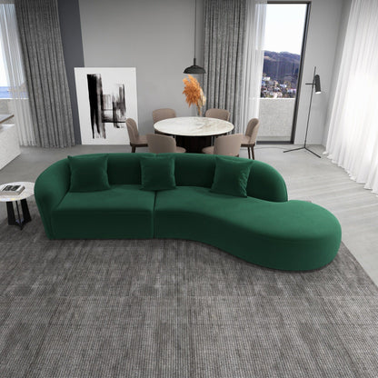Elijah - Japandi Style Curvy Sectional Sofa - Green