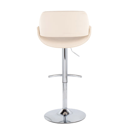 Fabrico - Contemporary Adjustable Bar Stool With Rounded T Footrest (Set of 2) - Chrome / Cream