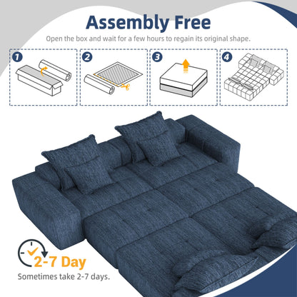 Modern Oversized Modular Sectional Sofa, Sparkling Chenille Fabric Soft Cushion Sofa With 8 Pillows, 8 Pieces Diy Combination Tufted Sofa, No Assembly Required - Blue
