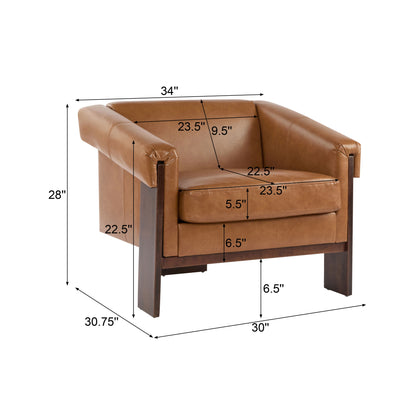 Sierra - Vintage Modern Accent Chair, Deep Cushions & Wide Armrests - Brown