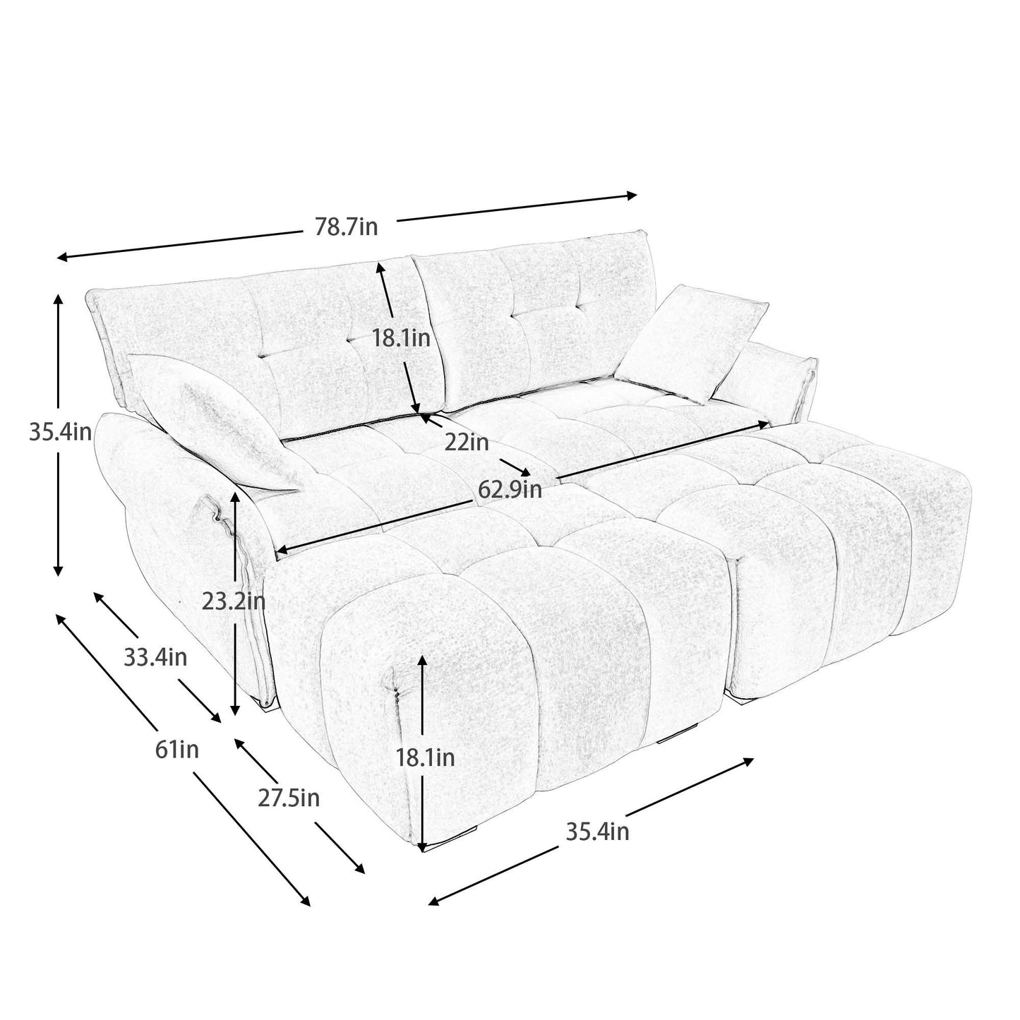 Cozy Plush 2 Seater Sofa Set With Ottomans And Throw Pillows - White