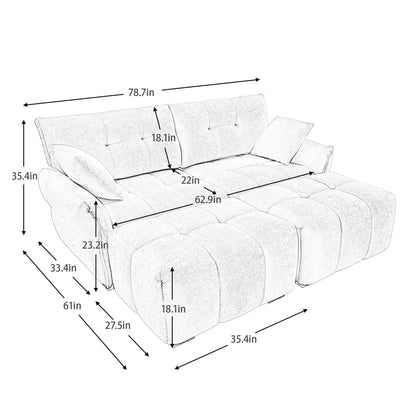 Cozy Plush 2 Seater Sofa Set With Ottomans And Throw Pillows - White