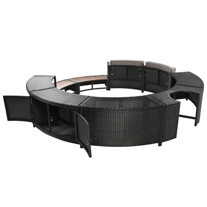 Spa Surround Spa Frame Patio Rattan Sofa Set With Storage Spaces, Mini Sofa And Comfortable Cushion For Patio, Backyard - Gray