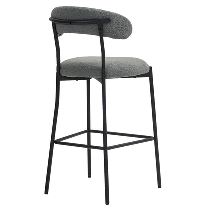 Counter Height Bar Stools Teddy Fabric Cover Kitchen Island Counter Bar Stool With Black Powder Coating Base And Footrest - Gray
