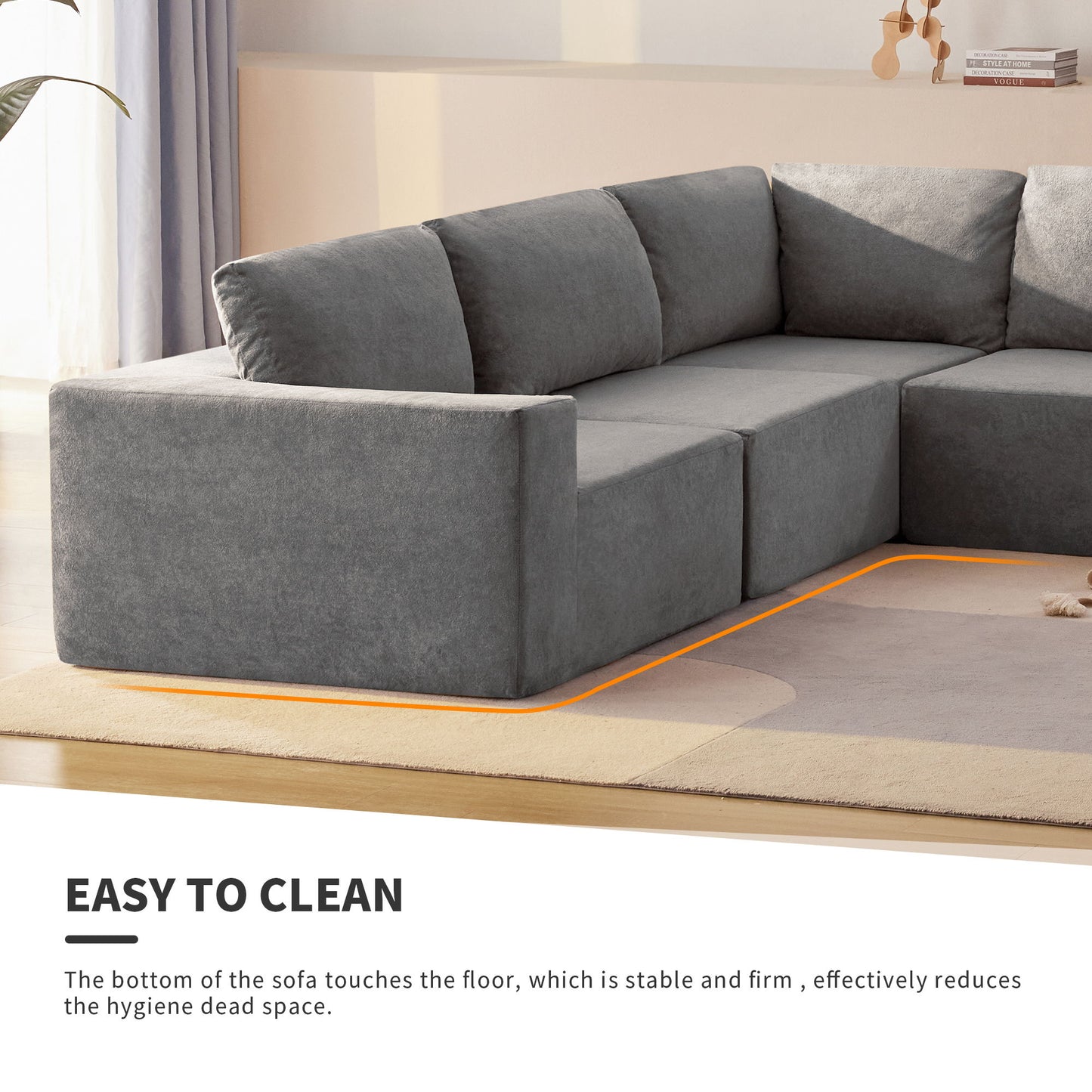 Modular L Shaped Sectional Sofa, Luxury Floor Couch Set, Upholstered Indoor Furniture, Foam - Filled Sleeper Sofa Bed 5 Pieces Free Combination - Gray