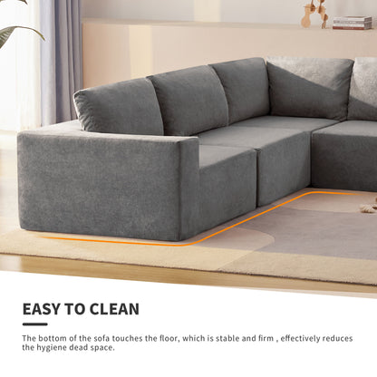 Modular L Shaped Sectional Sofa, Luxury Floor Couch Set, Upholstered Indoor Furniture, Foam - Filled Sleeper Sofa Bed 5 Pieces Free Combination - Gray