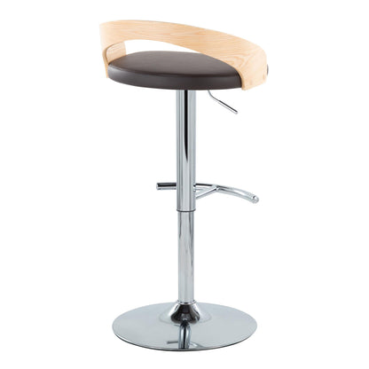 Grotto - Contemporary Adjustable Barstool With Swivel With Rounded T Footrest (Set of 2) - Chrome / Natural / Brown
