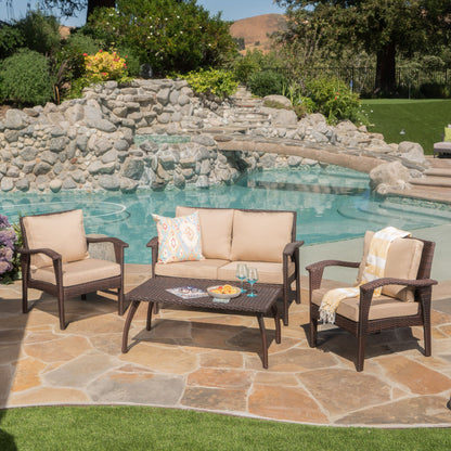 Honolulu - 4 Pieces Wicker Set Outdoor Seating - Brown / Tan With