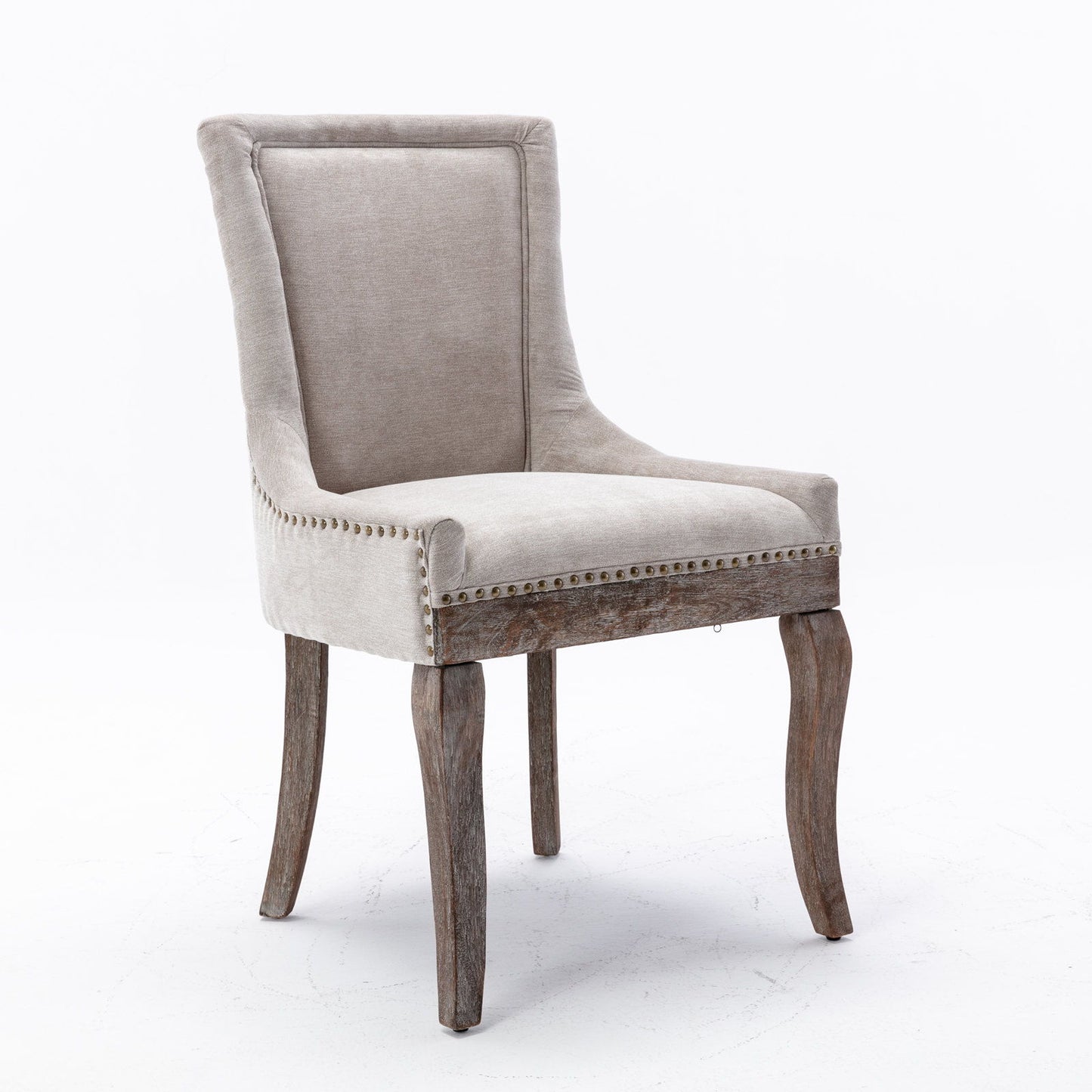Ultra Side Dining Chair,Thickened Fabric Chairs With Neutrally Toned Solid Wood Legs, Bronze Nail Head (Set of 2) - Beige