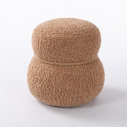 Snowman Stool With Lamb Wool Cushion And Solid Wood Frame - Light Camel