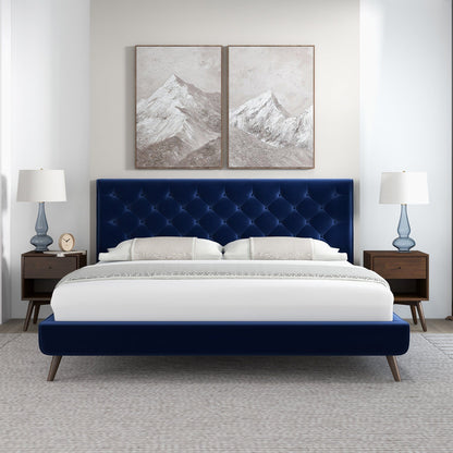 Dillon - Velvet Platform Bed King Size - Blue