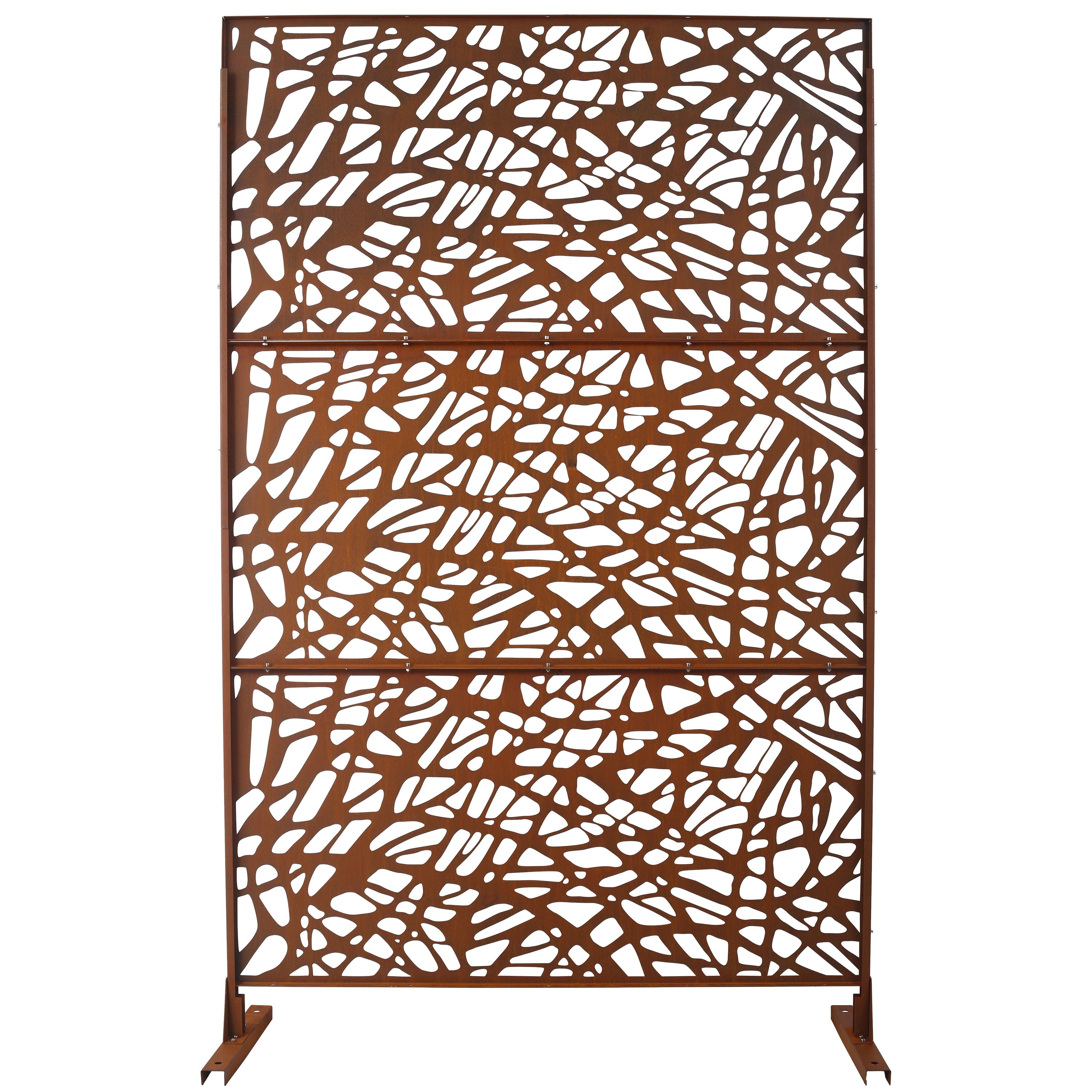 Outdoor & Indoor Privacy Screen Metal Privacy Screen, Freestanding Decorative Privacy Screen For Deck Balcony Patio - Rust Red