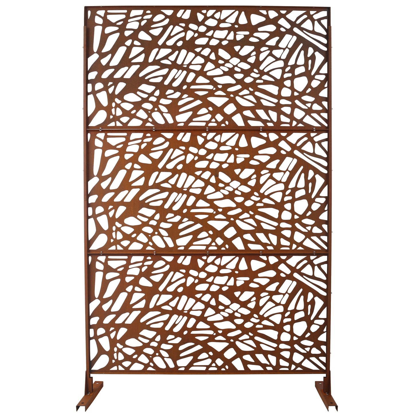 Outdoor & Indoor Privacy Screen Metal Privacy Screen, Freestanding Decorative Privacy Screen For Deck Balcony Patio - Rust Red