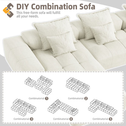 Modern Oversized Modular Sectional Sofa, Sparkling Chenille Fabric Soft Cushion Sofa With 6 Pillows, 6 Pieces Diy Combination Tufted Sofa, No Assembly Required - Beige