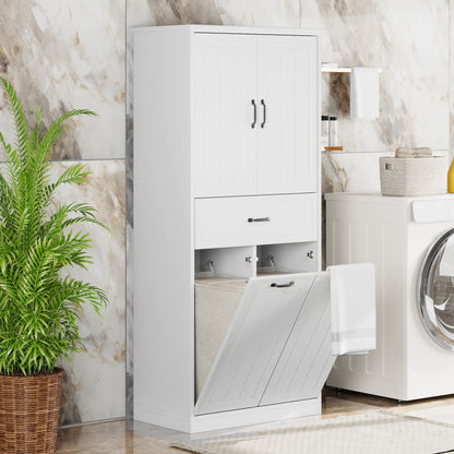 Modern Bathroom Storage Cabinet With 2 Laundry Baskets, 1 Drawer, Adjustable Shelf - White