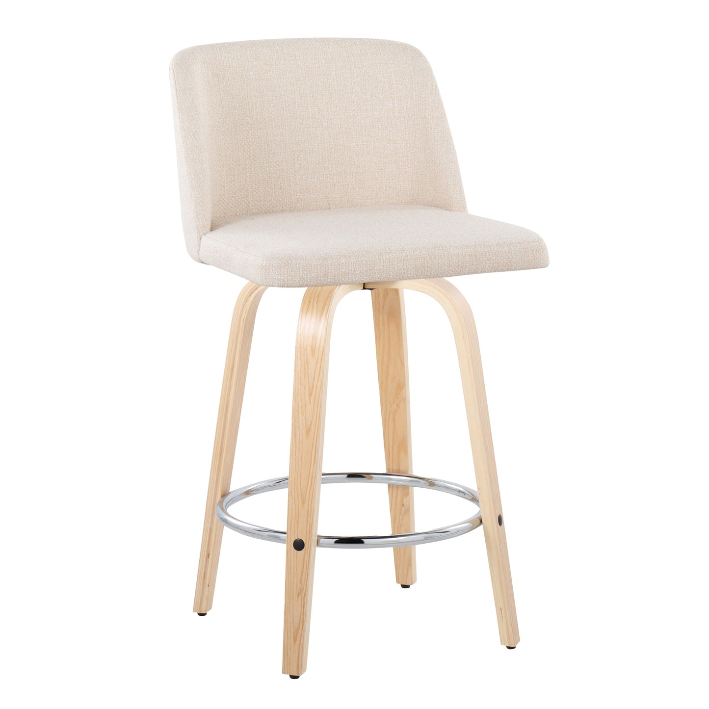 Toriano - Contemporary Fixed Height Counter Stool With Swivel With Round Footrest (Set of 2) - Natural / Cream