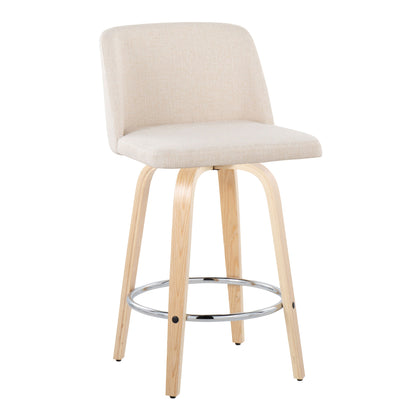 Toriano - Contemporary Fixed Height Counter Stool With Swivel With Round Footrest (Set of 2) - Natural / Cream