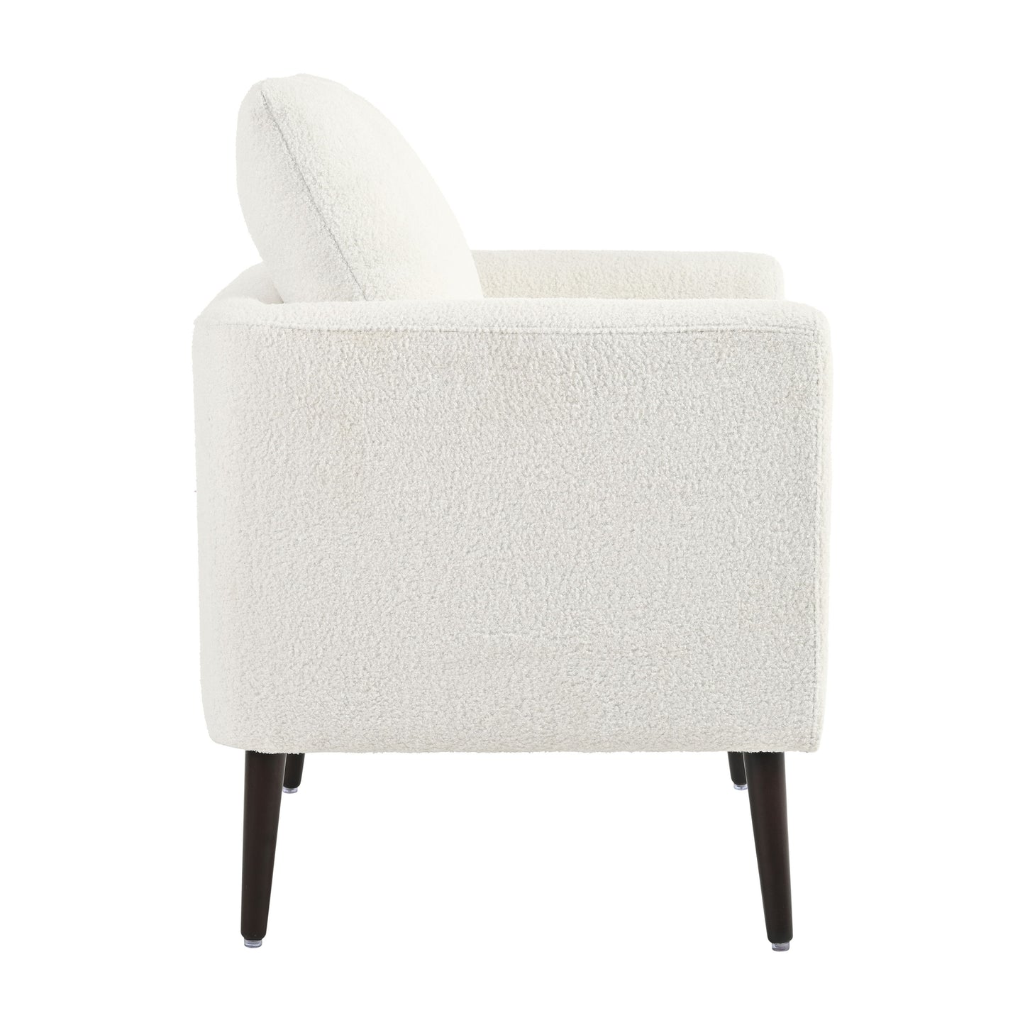 Modern Teddy Fabric Accent Chair - Mid - Century Upholstered Armchair With Pillow And Wood Legs For Living Room, Or Reception Room - White