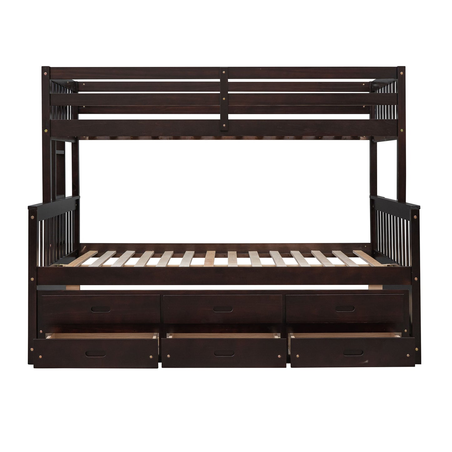 Twin Over Full Bunk Bed With Twin Size Trundle, With Drawers For Bedroom - Espresso