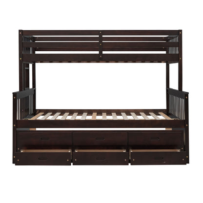 Twin Over Full Bunk Bed With Twin Size Trundle, With Drawers For Bedroom - Espresso