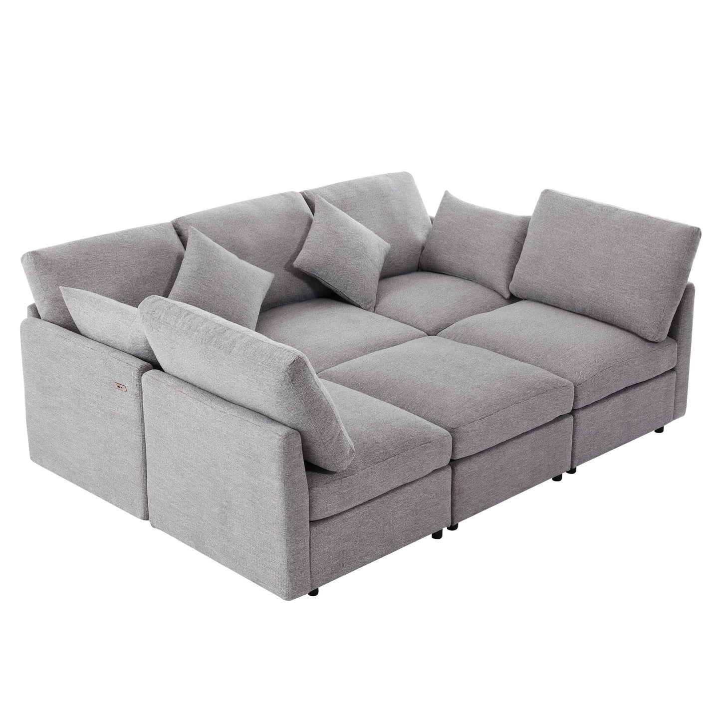 Sectional Sofa Modular Sofa U - Shaped Sofa Couch Sofa Bed L - Shaped Sofa With A Movable Ottoman And Two USB Ports For Living Room - Light Gray