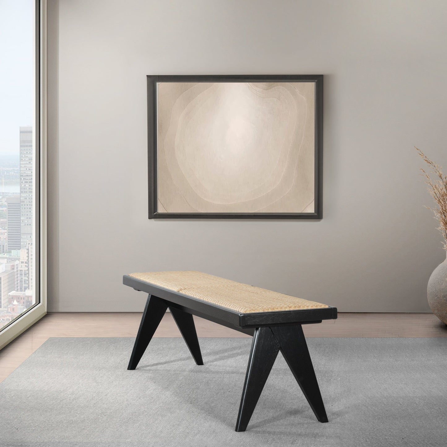 Keira - Bench - Black / Rattan