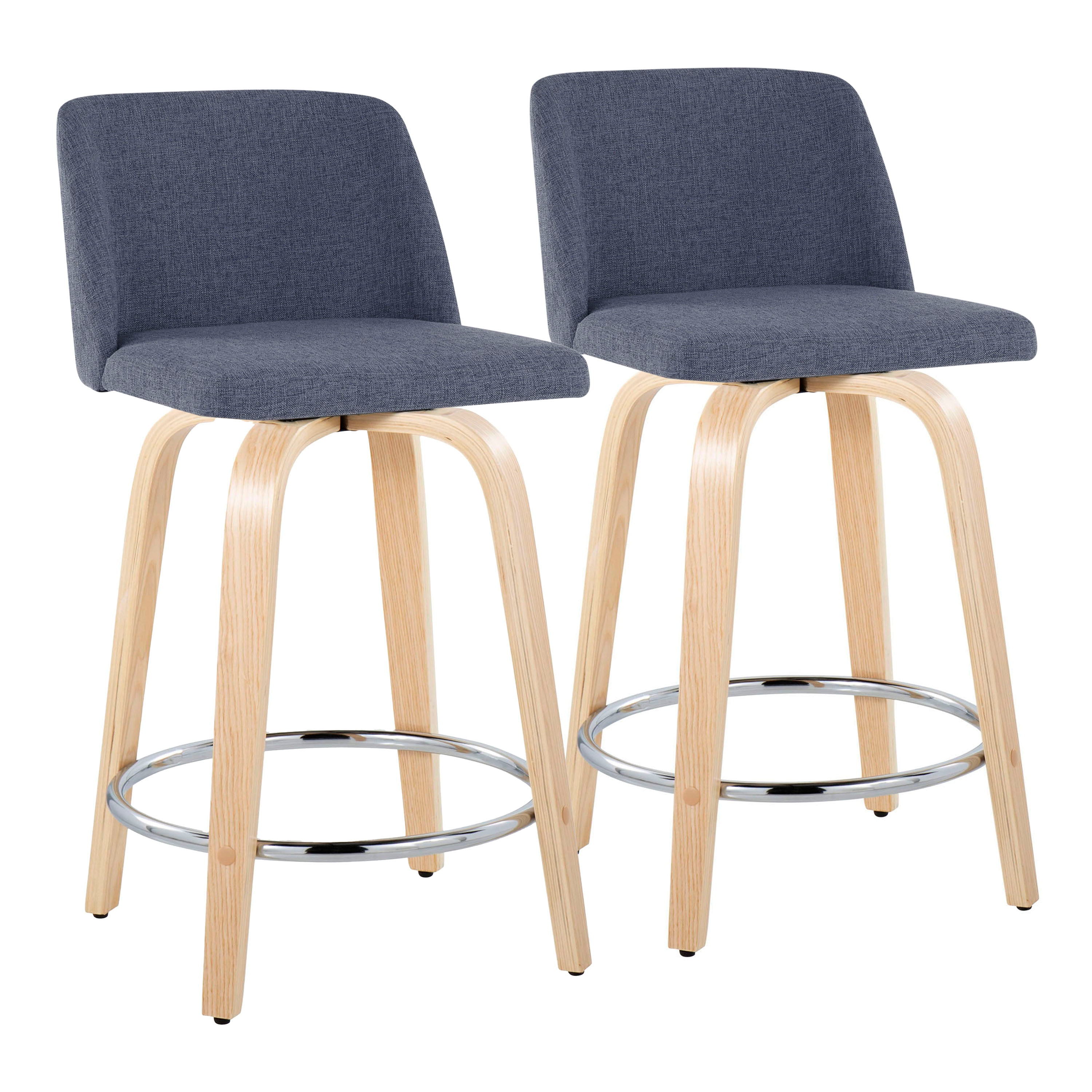 Toriano - Contemporary Fixed Height Counter Stool With Swivel With Round Footrest (Set of 2) - Natural / Blue