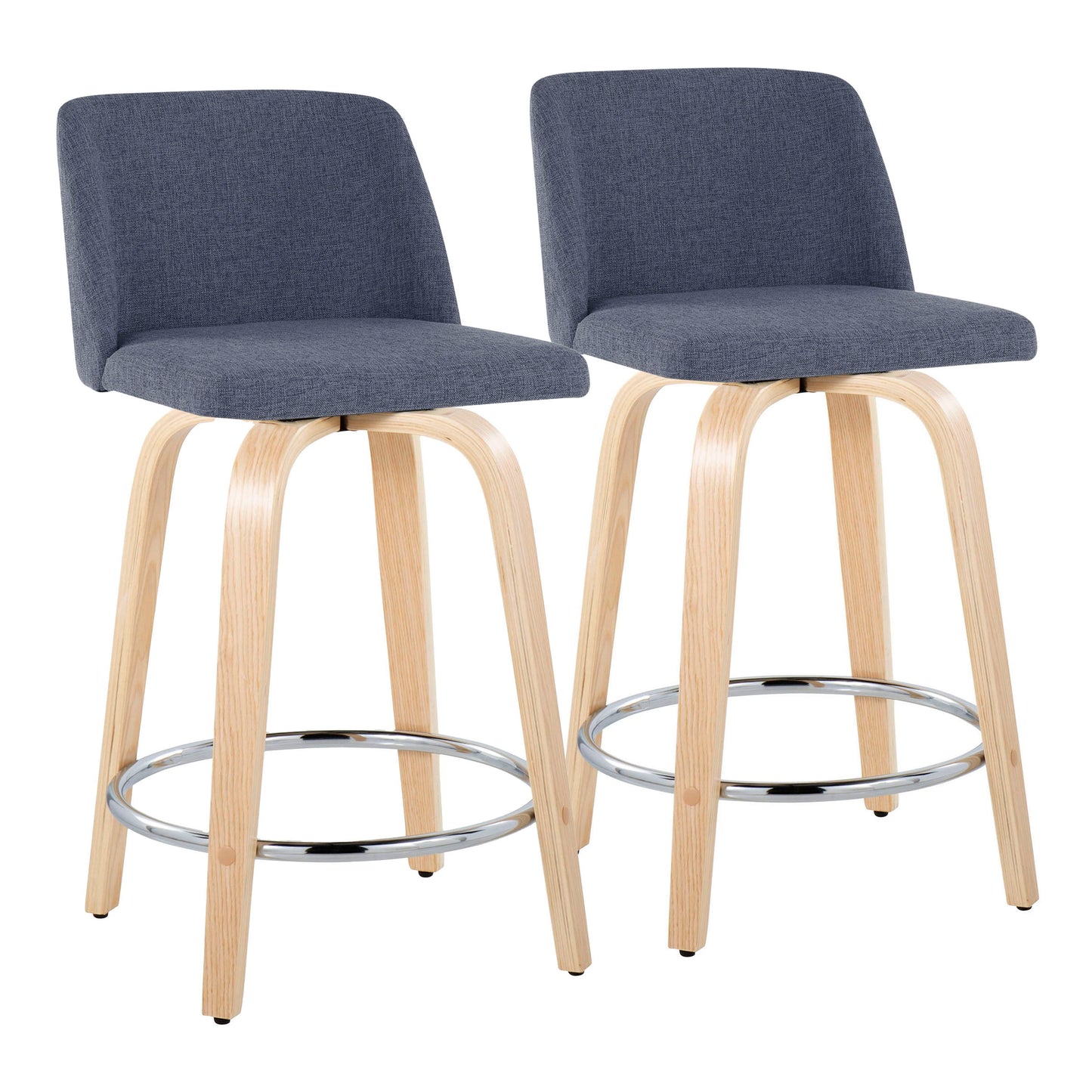 Toriano - Contemporary Fixed Height Counter Stool With Swivel With Round Footrest (Set of 2) - Natural / Blue
