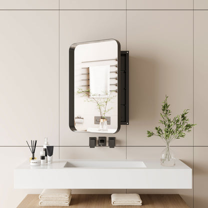 Recessed Metal Framed Medicine Cabinet With Mirror And Adjustable Shelves Wall Mirror With Storage For Bathroom - Black