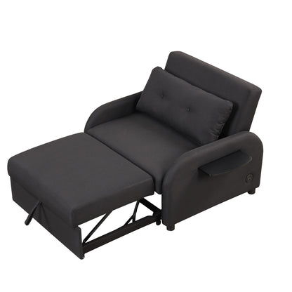 3 In 1 Pull Out Sofa Sleeper With Wing Table And USB Charge - Black