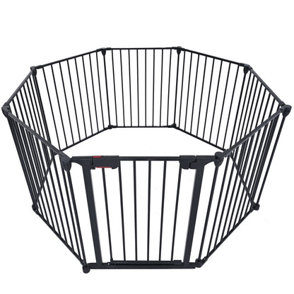 Adjustable Safety Gate 8 Panels Play Yard Metal Doorways Fireplace Fence Christmas Tree Fence Gate For House Stairs Gate Prohibited Area Fence - Black