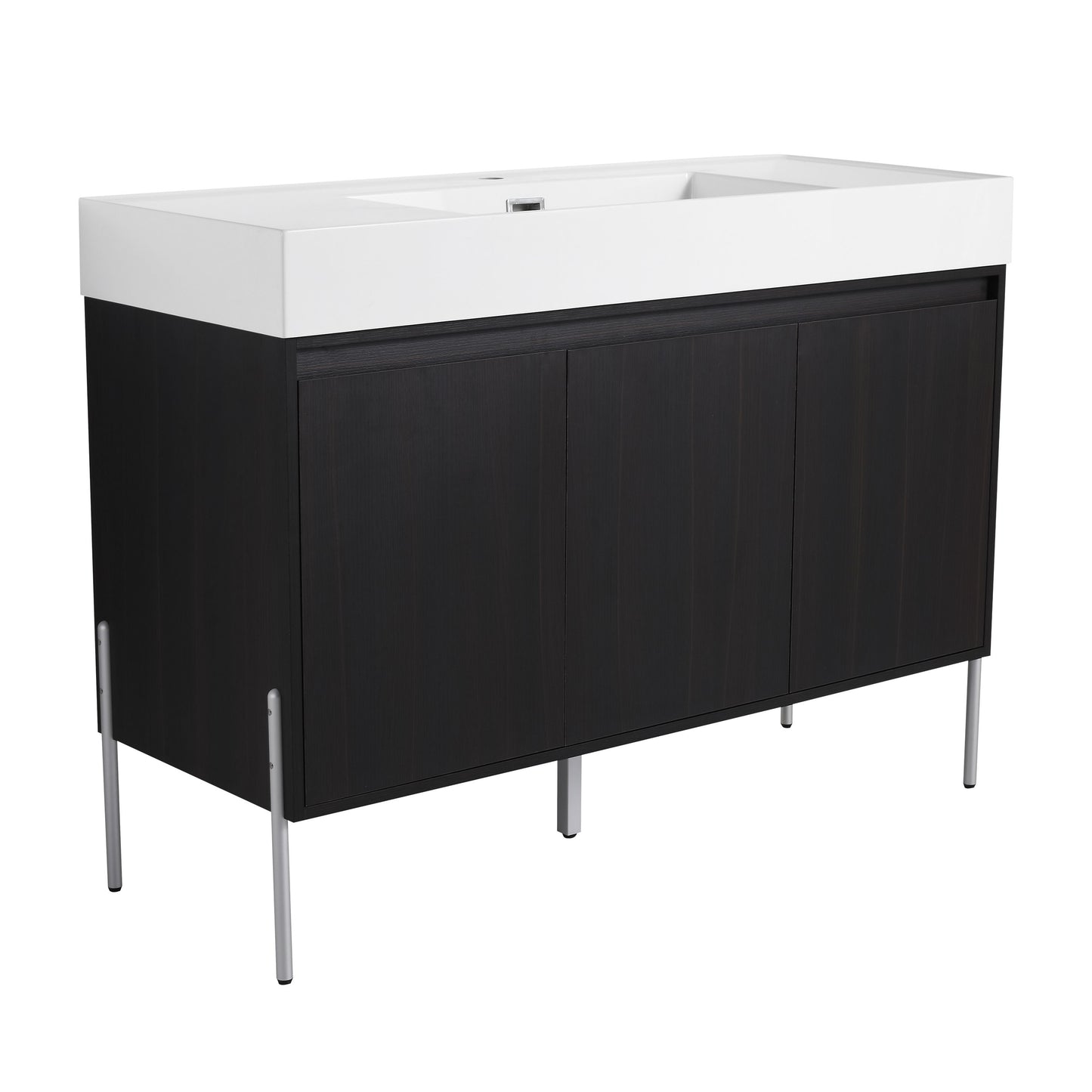 Freestanding Bathroom Vanity With Resin Sink And Storage Cabinet - Dark Oak