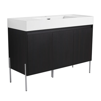 Freestanding Bathroom Vanity With Resin Sink And Storage Cabinet - Dark Oak