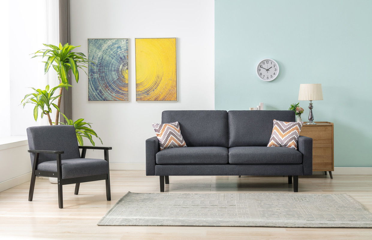 Bahamas - Sofa And Chair Set With 2 Throw Pillows - Dark Gray