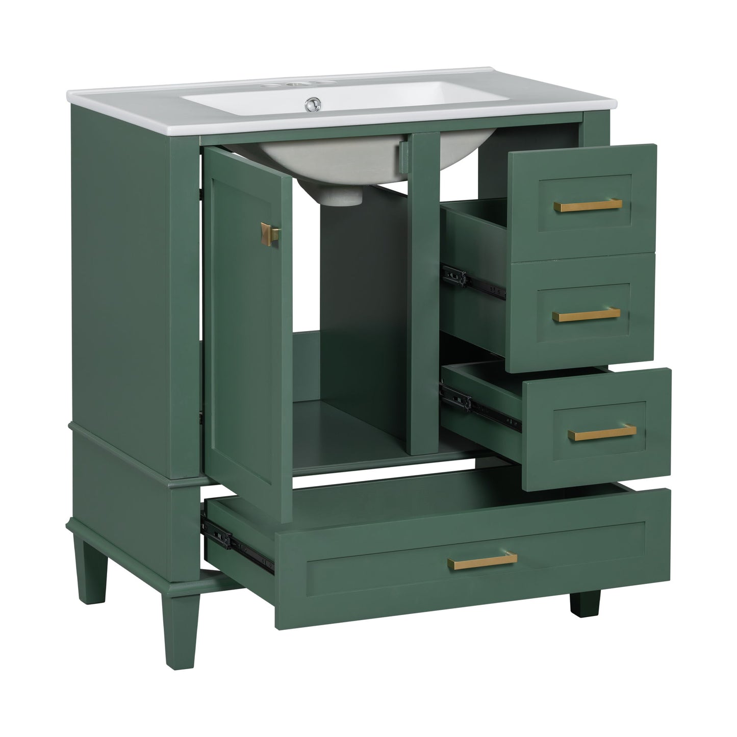 Bathroom Vanity, Modern Bathroom Cabinet With Sink Combo Set, Bathroom Storage Cabinet With A Soft Closing Door And 3 Drawers, Solid Wood Frame - Green