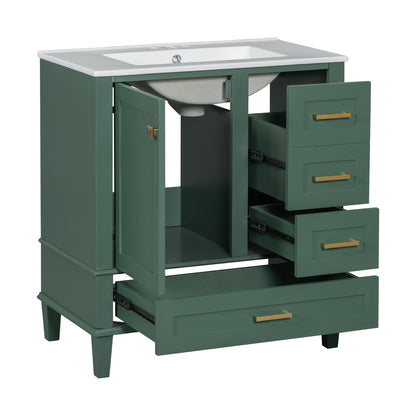 Bathroom Vanity, Modern Bathroom Cabinet With Sink Combo Set, Bathroom Storage Cabinet With A Soft Closing Door And 3 Drawers, Solid Wood Frame - Green