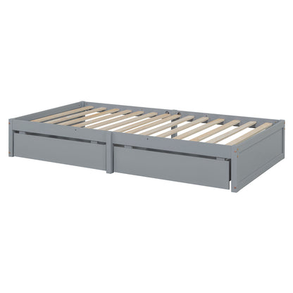 Twin Size Daybed With Fence Guardrails And 2 Drawers, Split Into Independent Floor Bed & Daybed - Gray