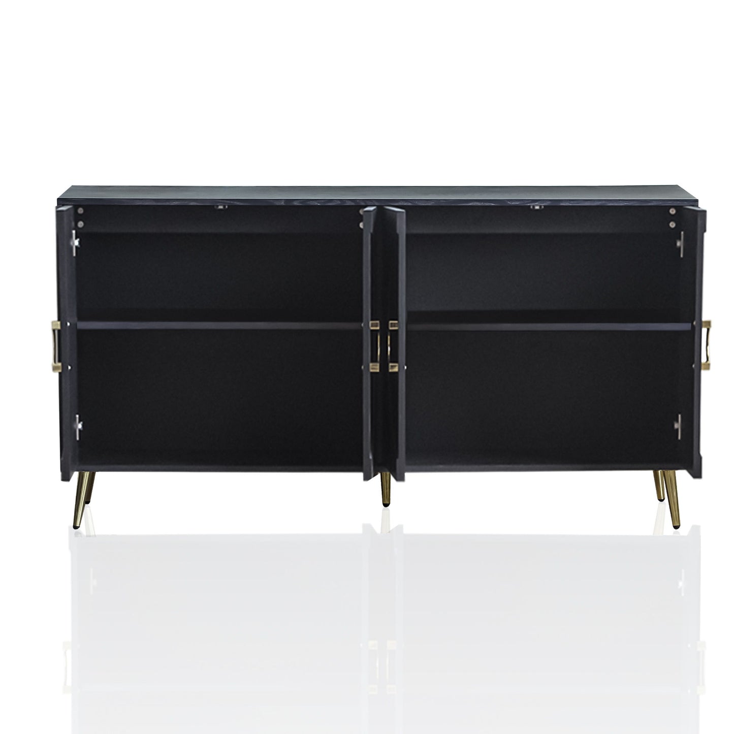 Modern Lacquered 4 Door Wooden Cabinet Sideboard Buffet Server Cabinet Storage Cabinet, For Living Room, Entryway, Hallway, Office, Kitchen And Dining Room - Distressed Black