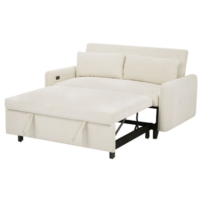 Pull Out Sofa Bed Convertible Couch 2 Seat Loveseat Sofa Modern Sleeper Sofa With 2 Throw Pillows And USB Ports For Living Room - Beige