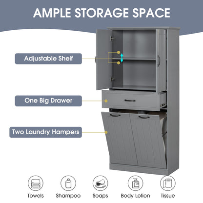 Stylish Bathroom Storage Cabinet With 2 Laundry Baskets - Gray