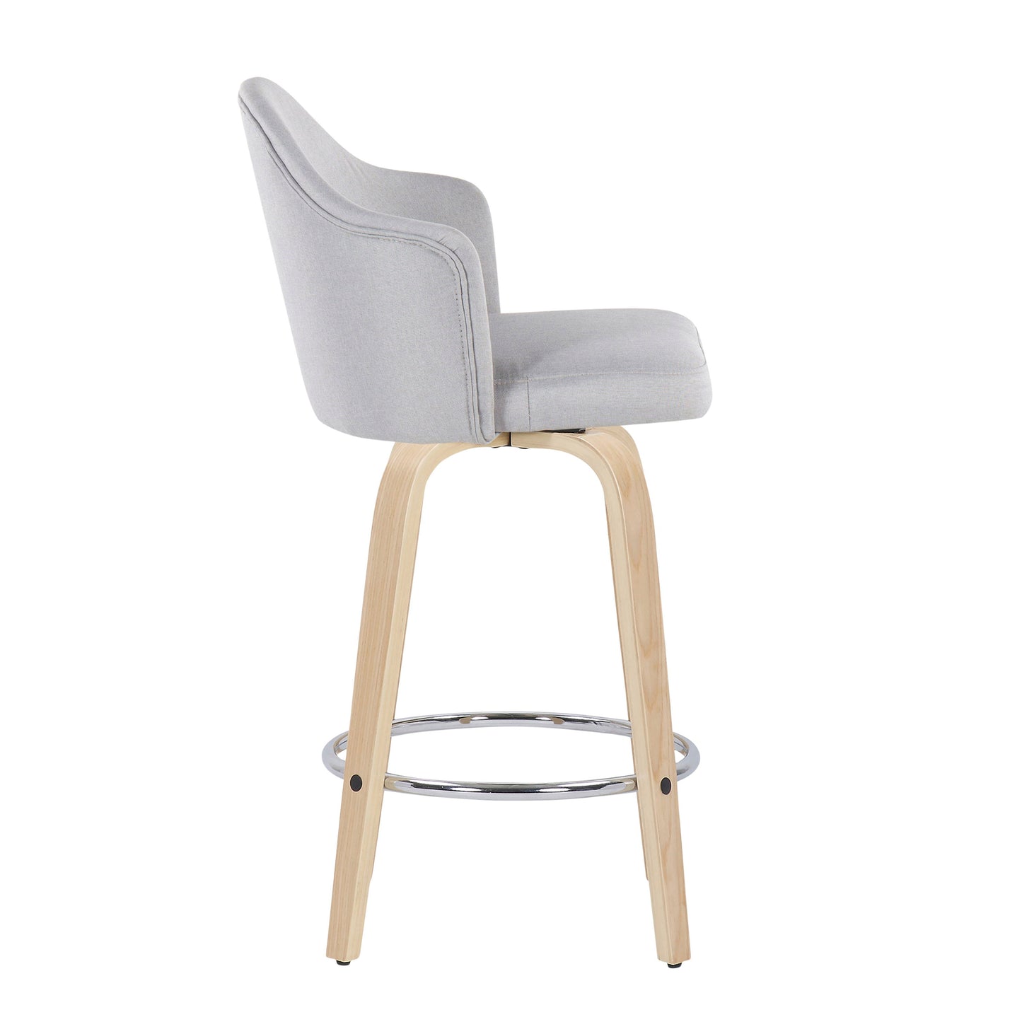 Ahoy - Mid-Century Modern Fixed Height Counter Stool With Natural Legs / Round Chrome Footrest (Set of 2) - Light Gray