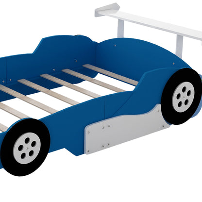 Full Size Race Car Shaped Platform Bed With Wheels - Blue