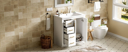 Bathroom Vanity With Ceramic Sink Combo, Frame Bathroom Storage Cabinet, Freestanding Vanity Set With 3 Drawers & Soft Closing Doors - White