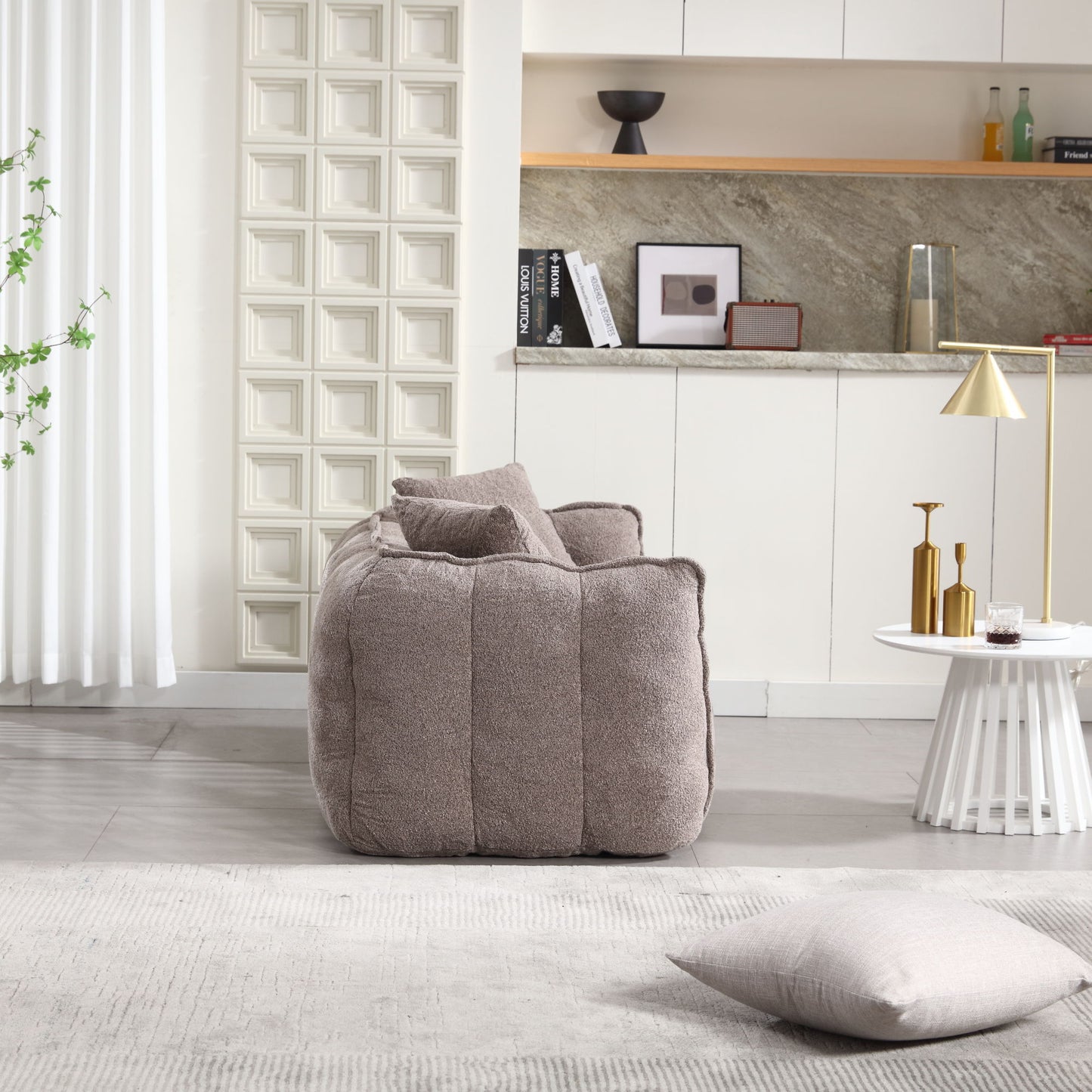 Soft Beanbag Chair With High Resilience Foam Core For Two People - Brown