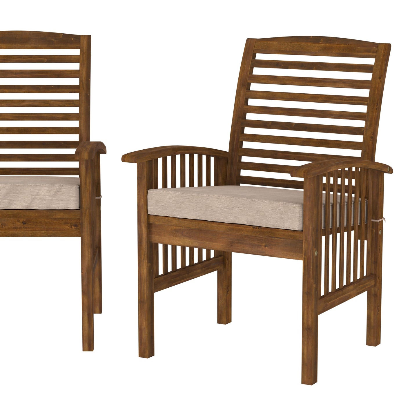Modern 2 Piece Slat Back Patio Chairs With Cushions - Dark Brown