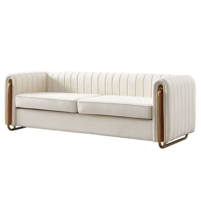 Contemporary Velvet Sofa Couch For Living Room - Beige