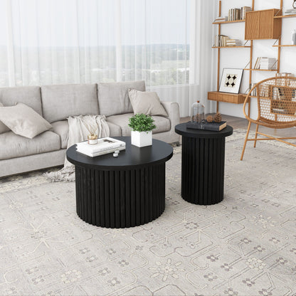 Coffee Table (Set of 2), Round Coffee Table, Modern Side Tables Accent End Table For Living Room - Black