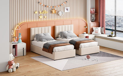 King Size Upholstered Platform Bed With A Hydraulic Storage System - Beige